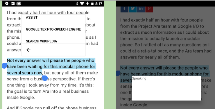Google text to speech- highlight text and read